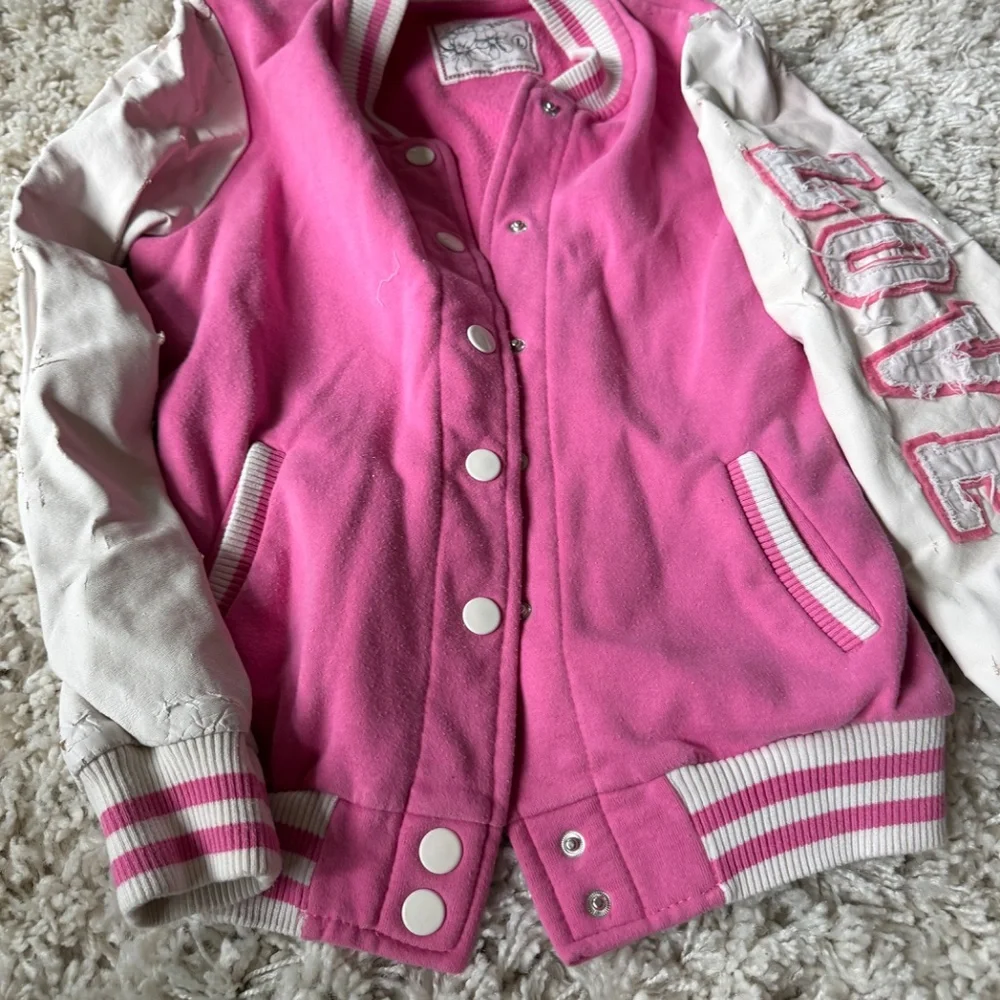 Stylish Reflex Varsity Y2K early 2000s color block vintage Jacket in Pink and Wh - Picture 4 of 9